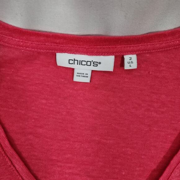 Chicos Linen Blend Flutter Sleeve Top Boho Beach Size 2 12/14 L Pink Beach Boho - Picture 3 of 6